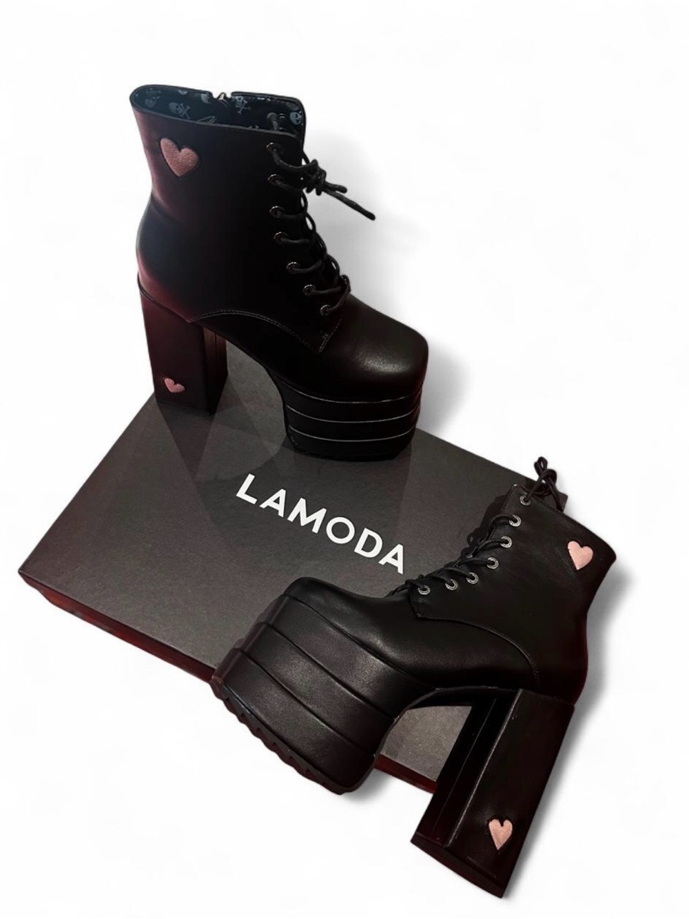 Lamoda Pink Heart Begging Please Platform Boots Size 6